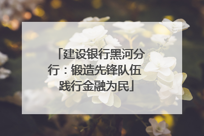 建设银行黑河分行：锻造先锋队伍 践行金融为民